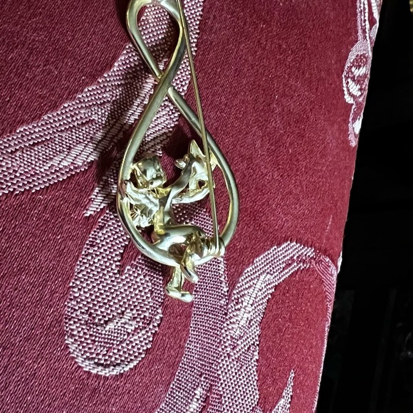 Music Clef Note with Cherub Star Gold Vintage Pin Brooch - Picture 6 of 8